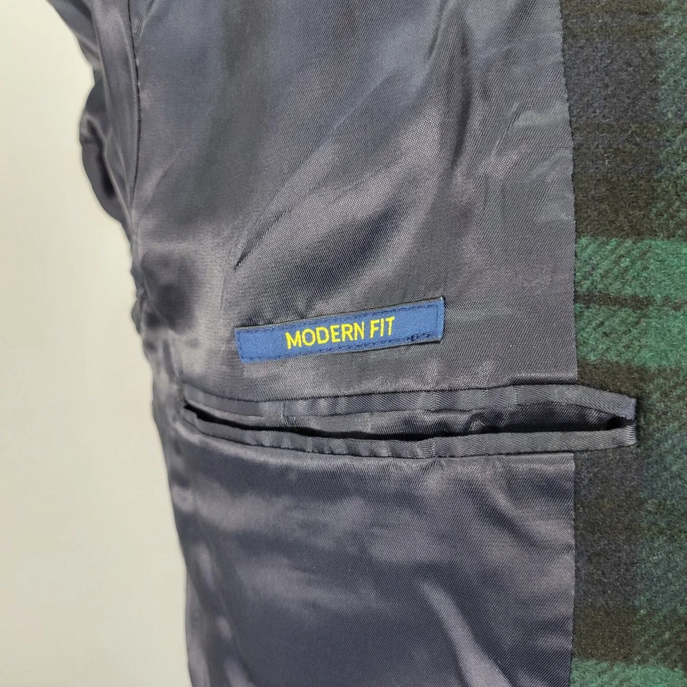 Polo Ralph Lauren Men's Sport Coat Two Button Flannel Tartan Navy Green Size 42R